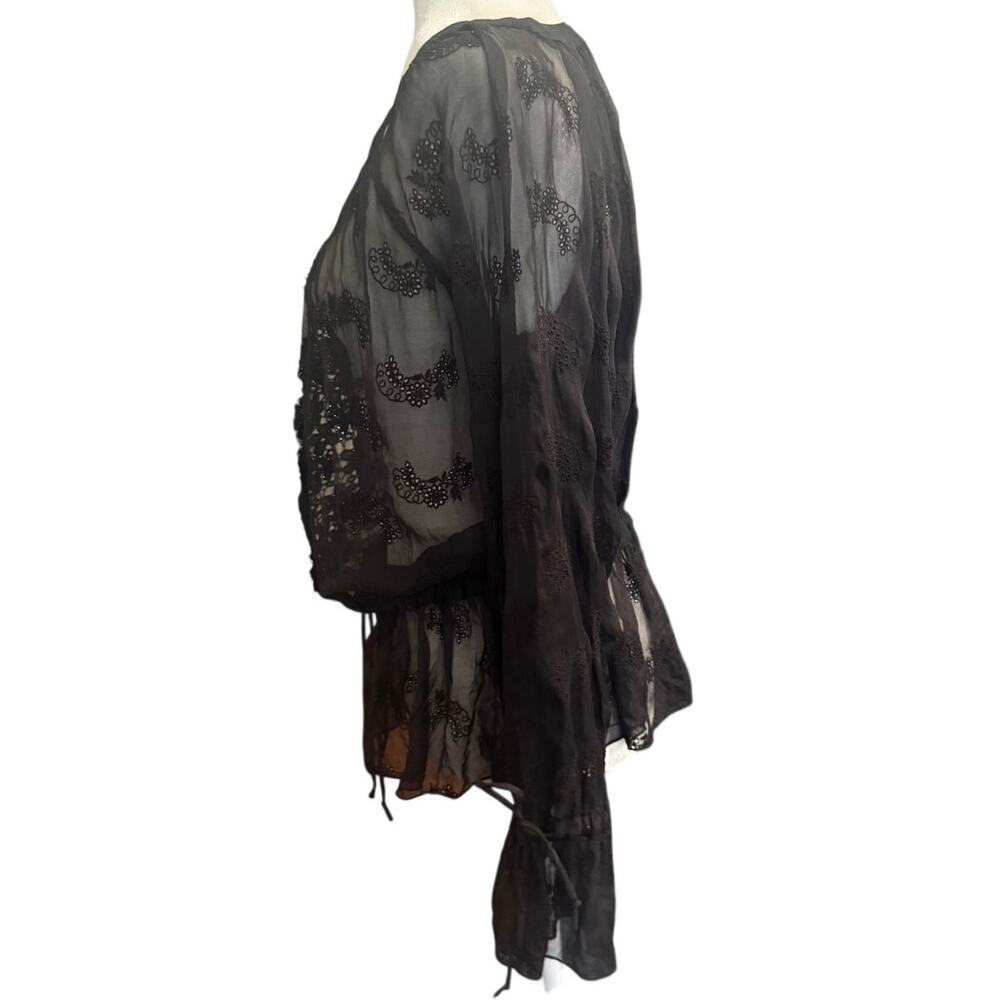 4 Love & Liberty by Johnny Was Sheer Silk Lace Blouse Black Boho Peasant Top M - Picture 4 of 7